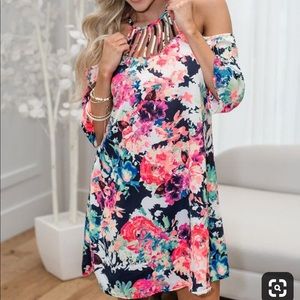 Floral Open Shoulder Dress- Boutique NWT